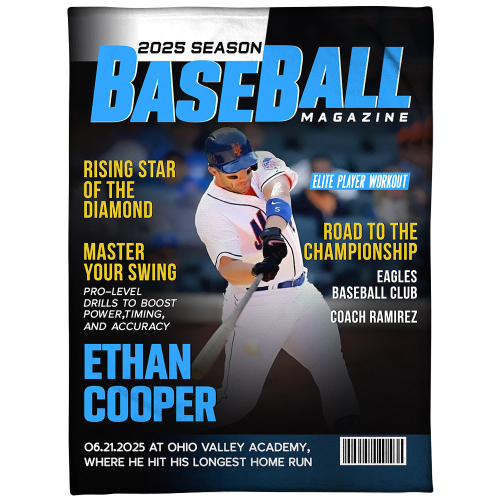 Personalized Baseball Magazine Cover Blanket, Baseball Player Gift