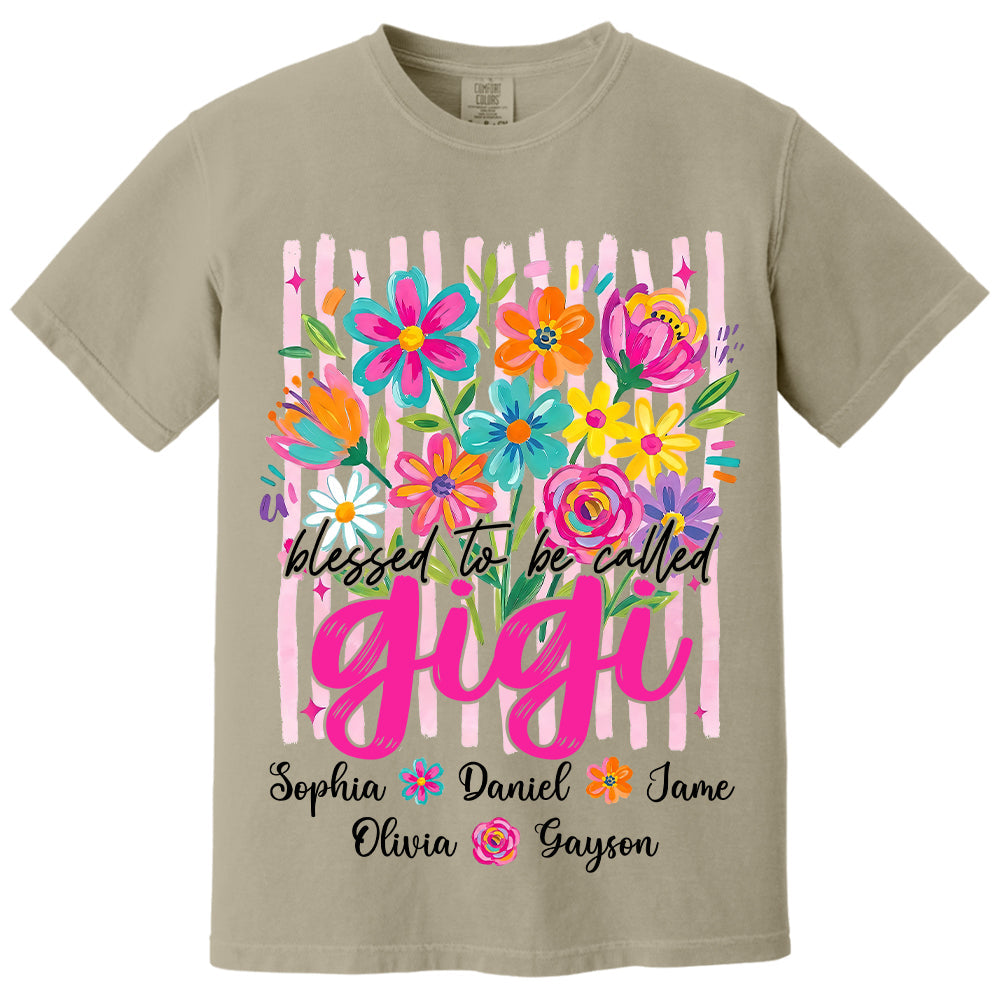 Blessed To Be Called Gigi, Personalized Grandma Shirt With Grandkids Name Custom, Striped Boho Floral Brushstroke Wildflower, Gift For Grandma Mom, Gift For Mother's Day MI209 VH01