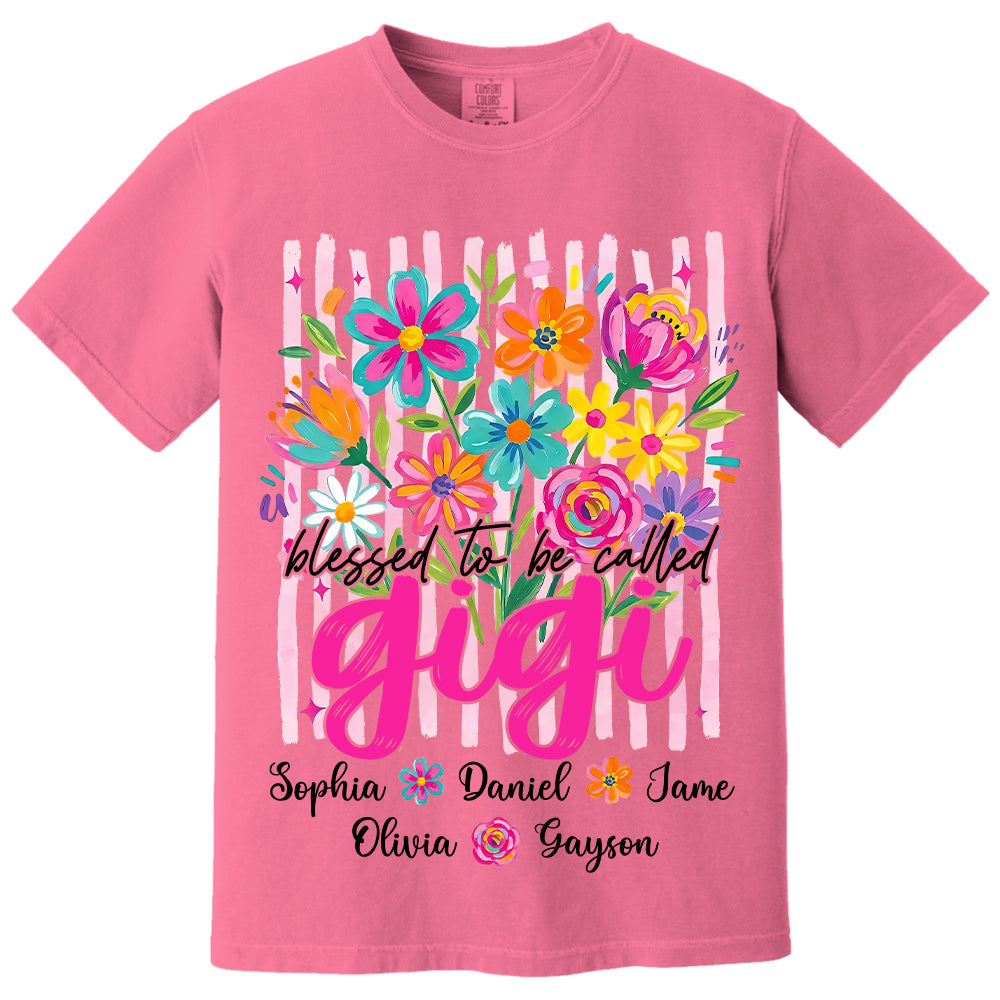 Blessed To Be Called Gigi, Personalized Grandma Shirt With Grandkids Name Custom, Striped Boho Floral Brushstroke Wildflower, Gift For Grandma Mom, Gift For Mother's Day MI209 VH01