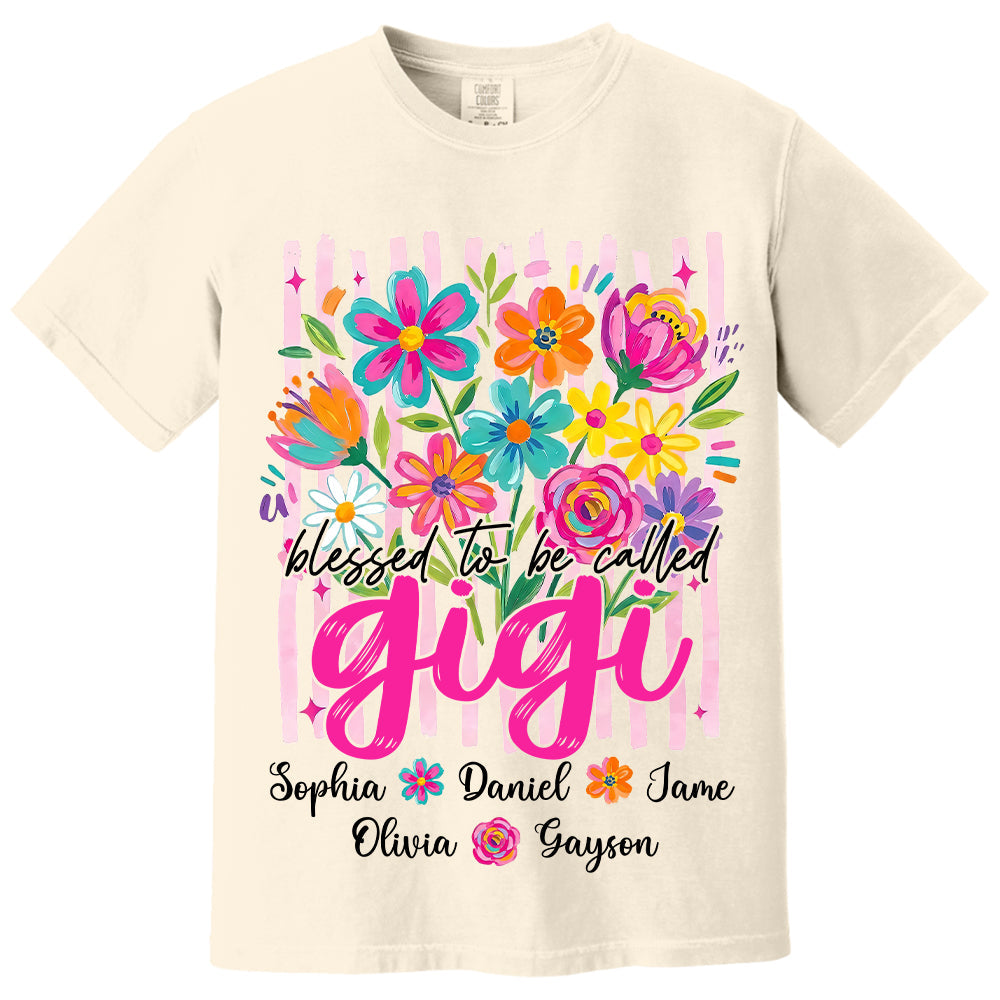Blessed To Be Called Gigi, Personalized Grandma Shirt With Grandkids Name Custom, Striped Boho Floral Brushstroke Wildflower, Gift For Grandma Mom, Gift For Mother's Day MI209 VH01