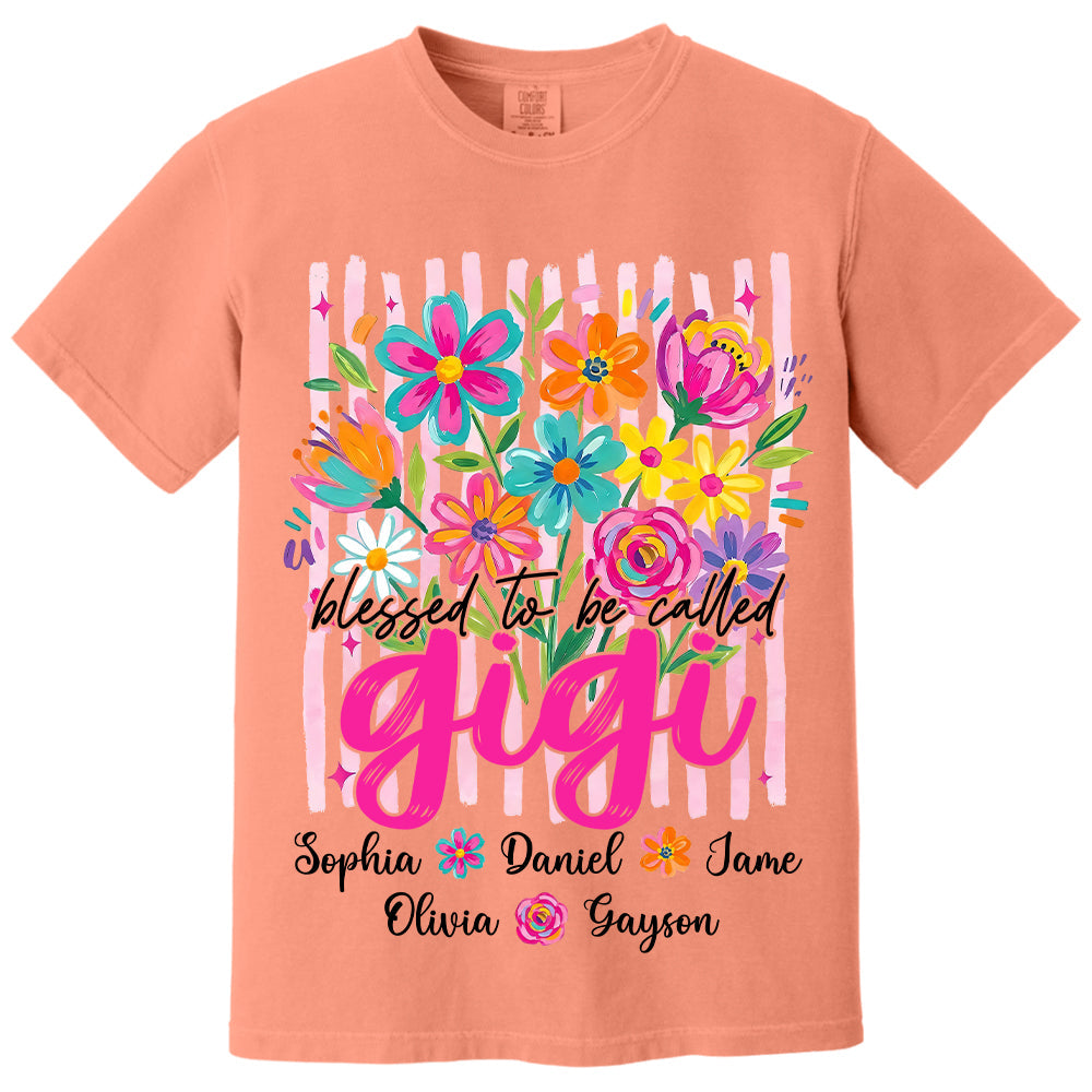 Blessed To Be Called Gigi, Personalized Grandma Shirt With Grandkids Name Custom, Striped Boho Floral Brushstroke Wildflower, Gift For Grandma Mom, Gift For Mother's Day MI209 VH01