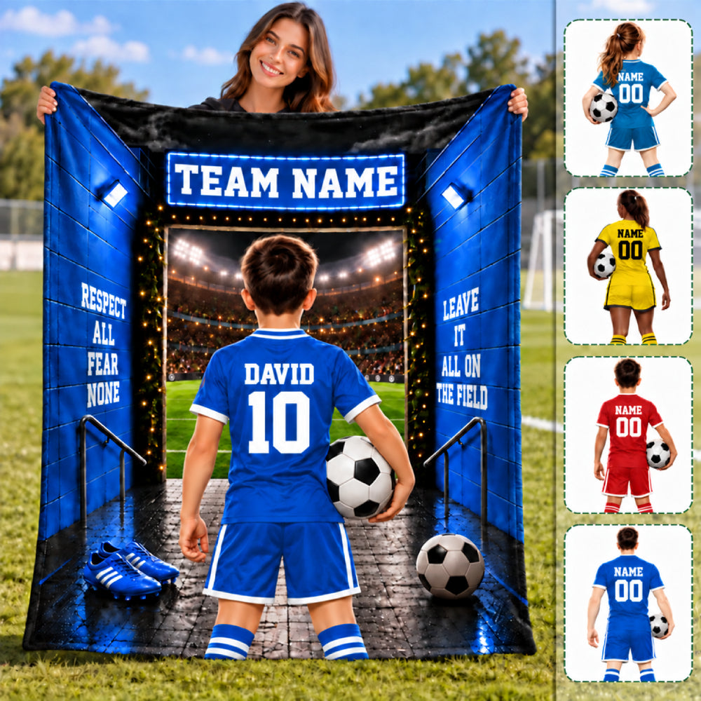 Personalized Soccer Blanket, Custom Soccer Player Blanket with Name & Number, Soccer Mom Gift, Sports Boys & Girl Na02