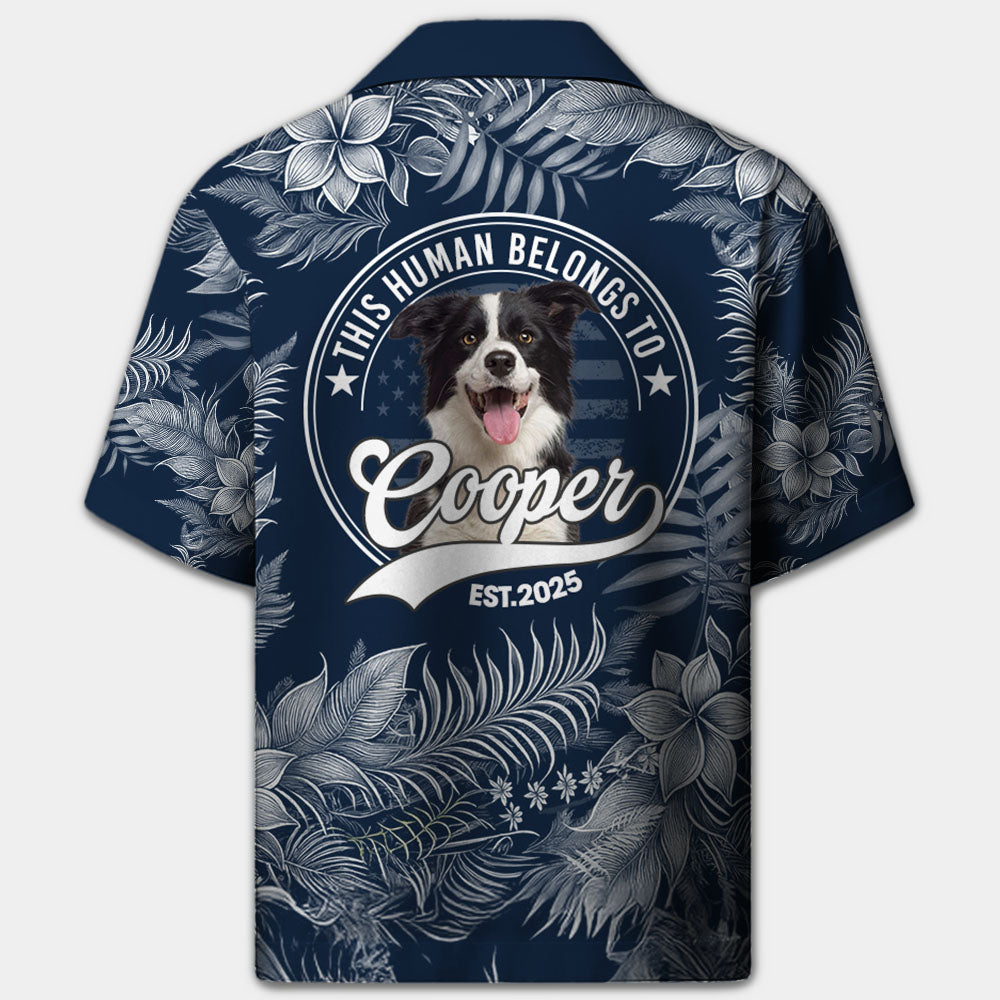 This Human Belongs To, Custom Photo Dog Short Sleeve Silk Shirt, Gift For Dog Lover T1807 Pt99