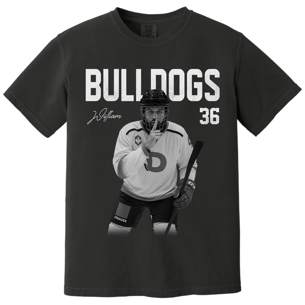 Custom Photo Ice Hockey Player And Team Name Shirt -Washed Tee Retro Bootleg Shirt For Ice Hockey Players NA02