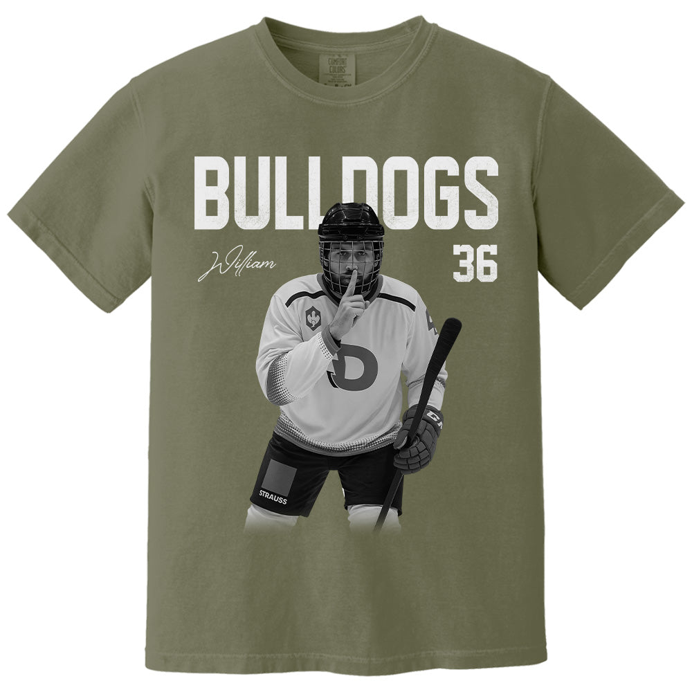 Custom Photo Ice Hockey Player And Team Name Shirt -Washed Tee Retro Bootleg Shirt For Ice Hockey Players NA02