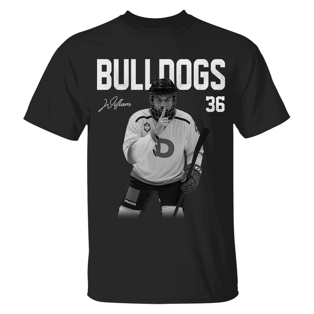 Custom Photo Ice Hockey Player And Team Name Shirt -Washed Tee Retro Bootleg Shirt For Ice Hockey Players NA02