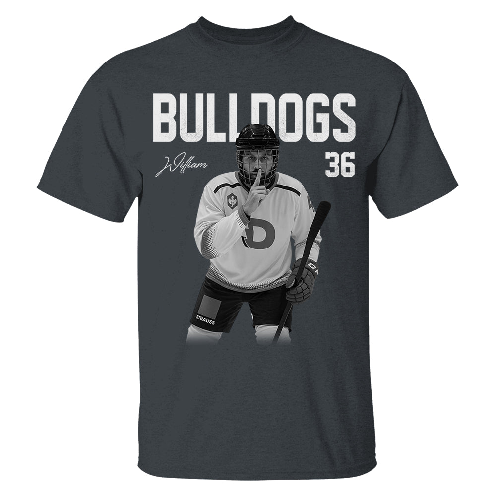 Custom Photo Ice Hockey Player And Team Name Shirt -Washed Tee Retro Bootleg Shirt For Ice Hockey Players NA02