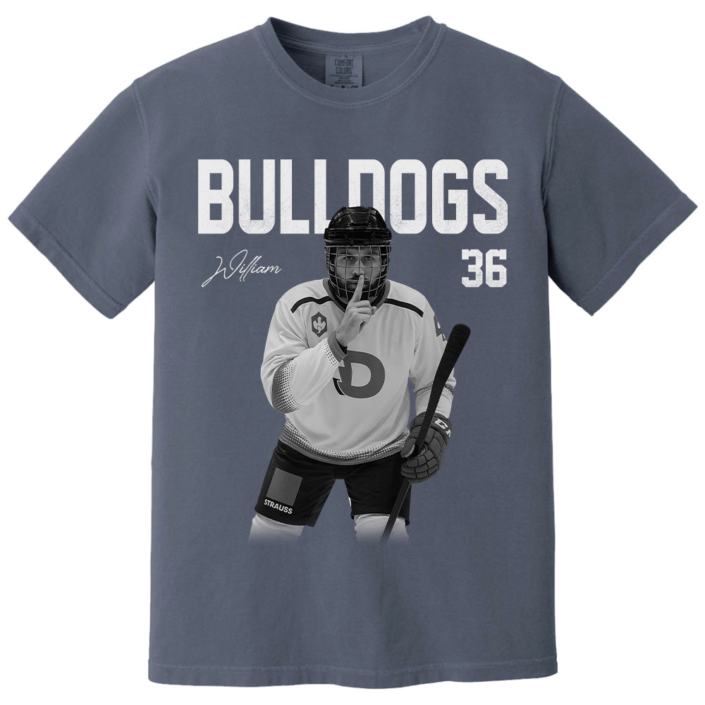 Custom Photo Ice Hockey Player And Team Name Shirt -Washed Tee Retro Bootleg Shirt For Ice Hockey Players NA02