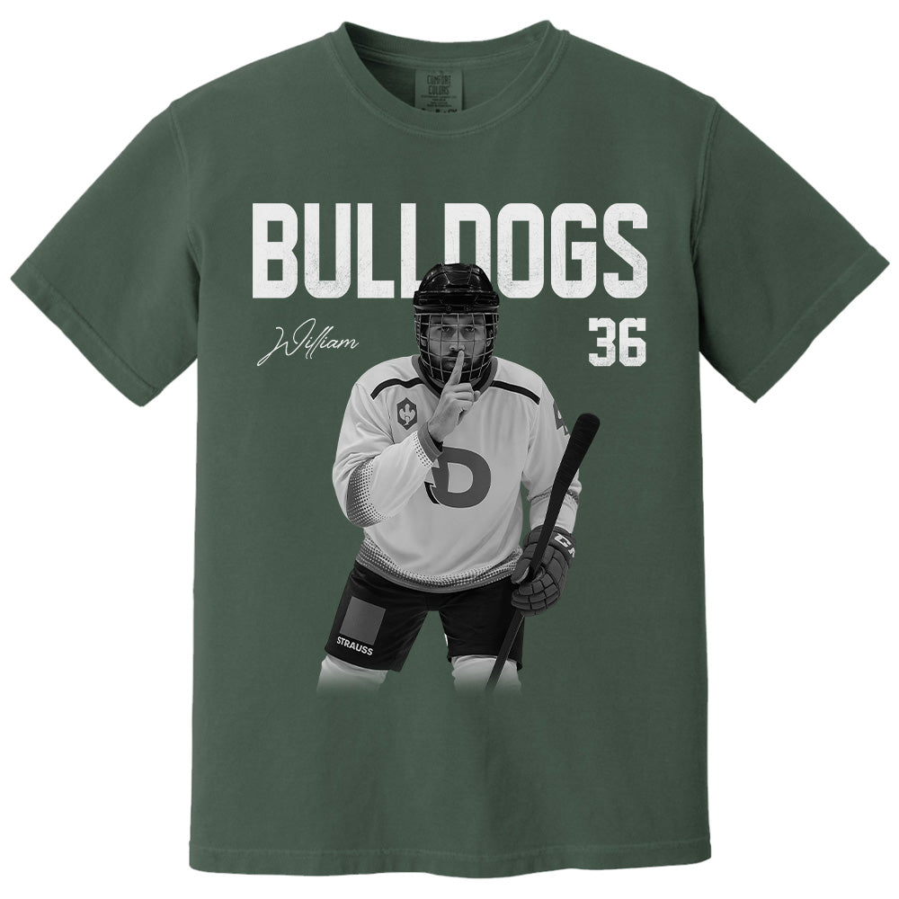 Custom Photo Ice Hockey Player And Team Name Shirt -Washed Tee Retro Bootleg Shirt For Ice Hockey Players NA02