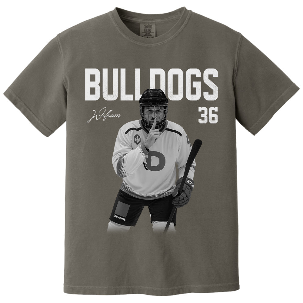 Custom Photo Ice Hockey Player And Team Name Shirt -Washed Tee Retro Bootleg Shirt For Ice Hockey Players NA02