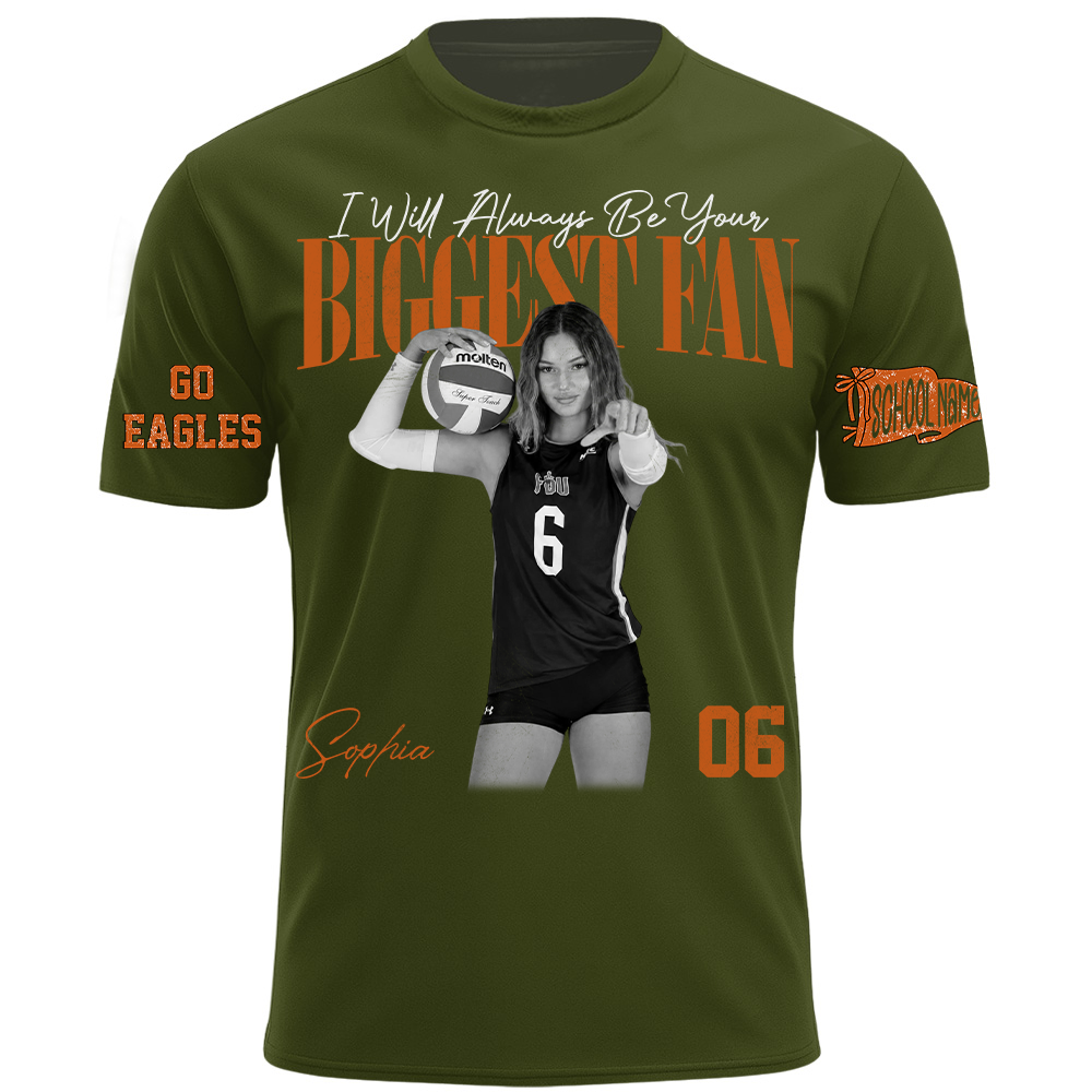 I'll Always Be Your Biggest Fan, Personalized Vintage “Biggest Fan” Volleyball Shirt, Custom School Team Name, Gift For Volleyball Lovers T1807 TH23