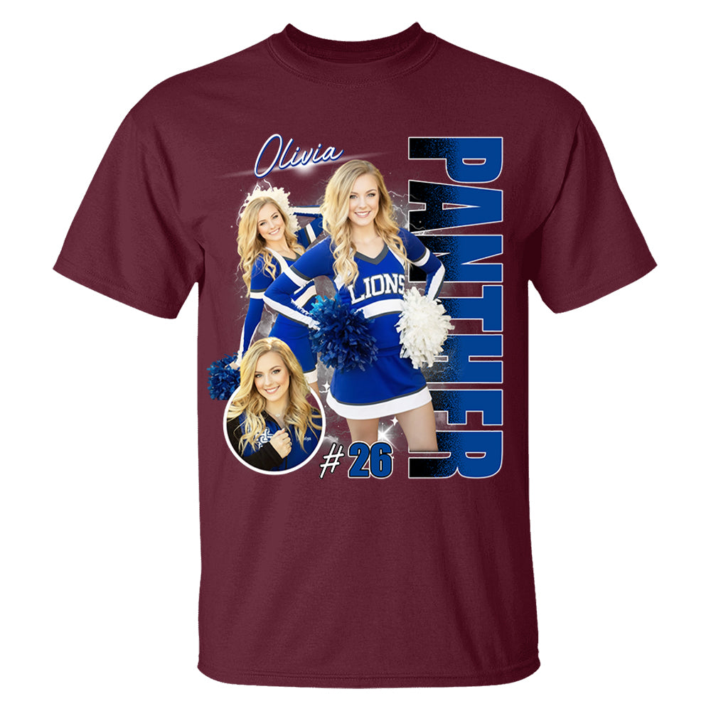 Custom Photo Cheerleading Shirt – Personalized Team Name & School Name Bootleg Style Tee Na02 Li29