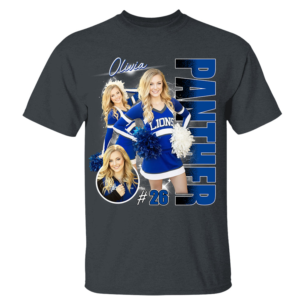 Custom Photo Cheerleading Shirt – Personalized Team Name & School Name Bootleg Style Tee Na02 Li29