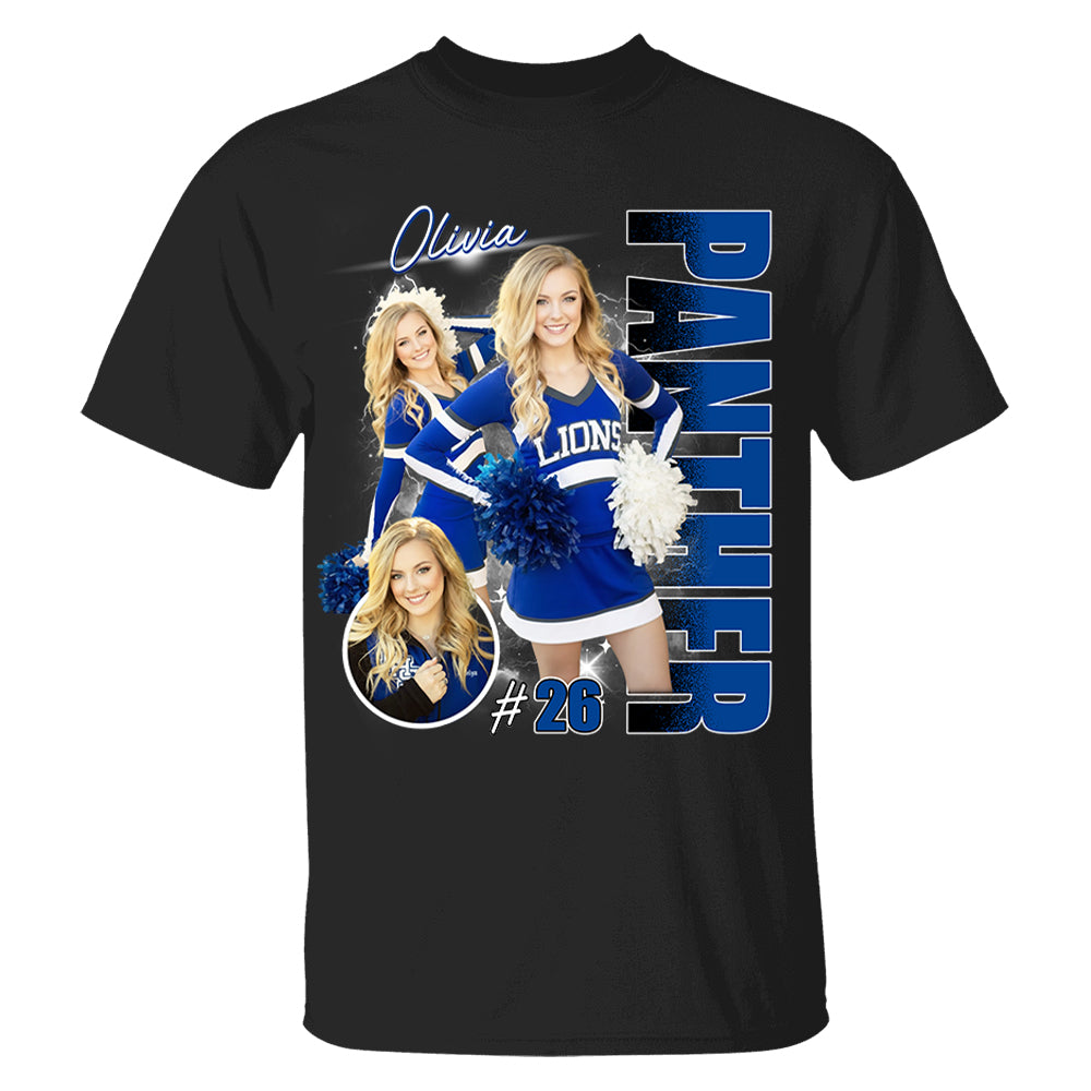 Custom Photo Cheerleading Shirt – Personalized Team Name & School Name Bootleg Style Tee Na02 Li29