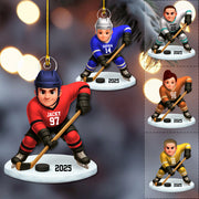 3D Effect Hockey Players Personalized Acrylic Ornament Christmas Gift for Daughter Son Tu24 Pt99