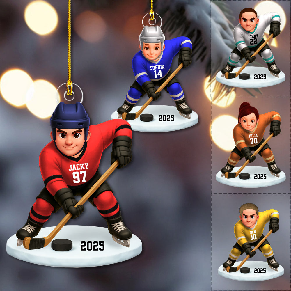 3D Effect Hockey Players Personalized Acrylic Ornament Christmas Gift for Daughter Son Tu24 Pt99