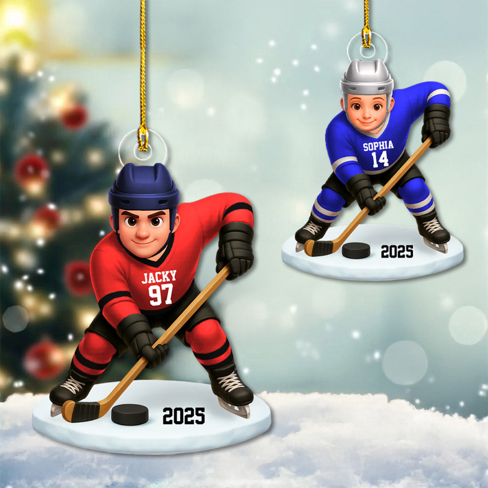 3D Effect Hockey Players Personalized Acrylic Ornament Christmas Gift for Daughter Son Tu24 Pt99