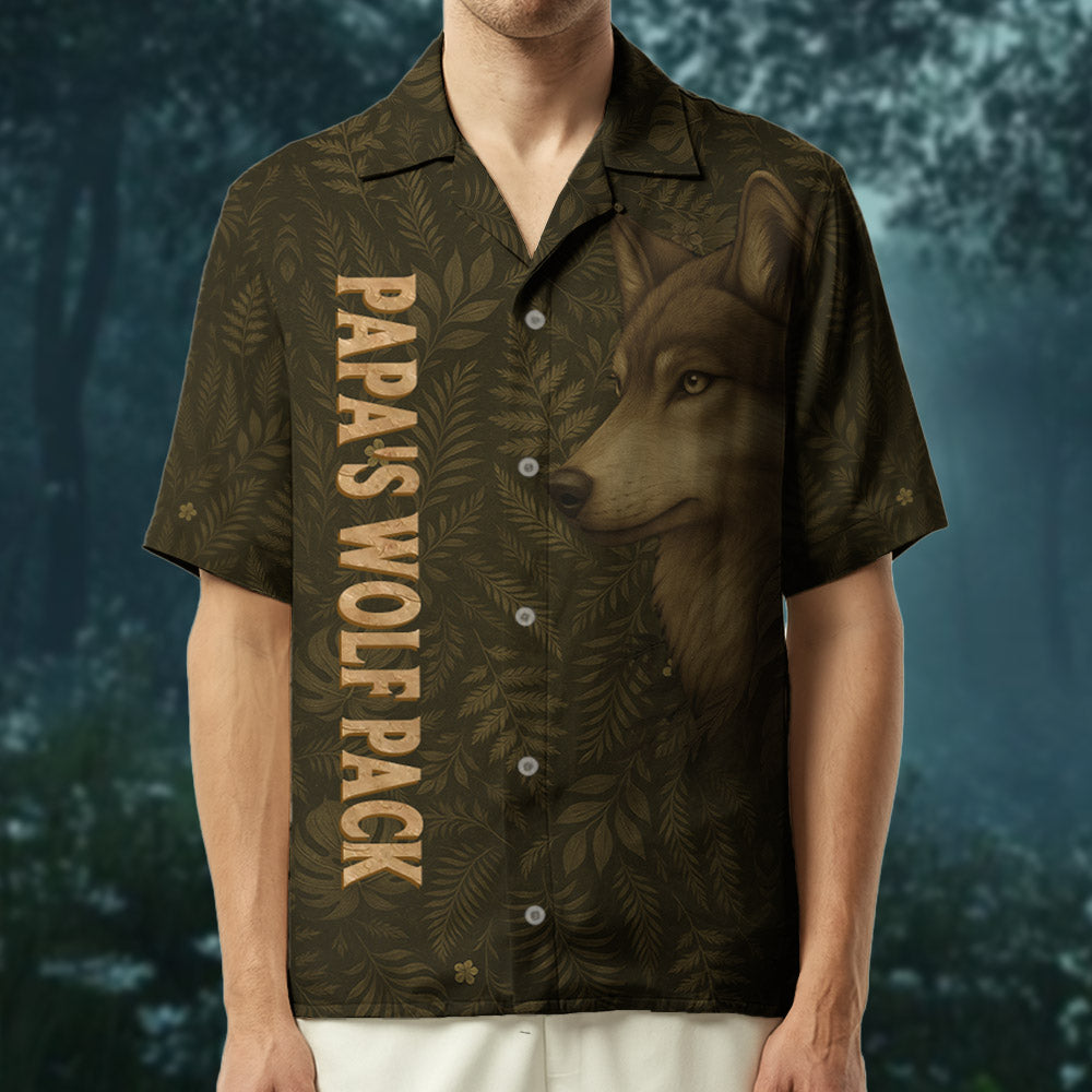 Custom Papa Wolf Pack Hawaiian Shirt, Custom Grandpa With Kids Names Short Sleeve Silk Shirt Pt99