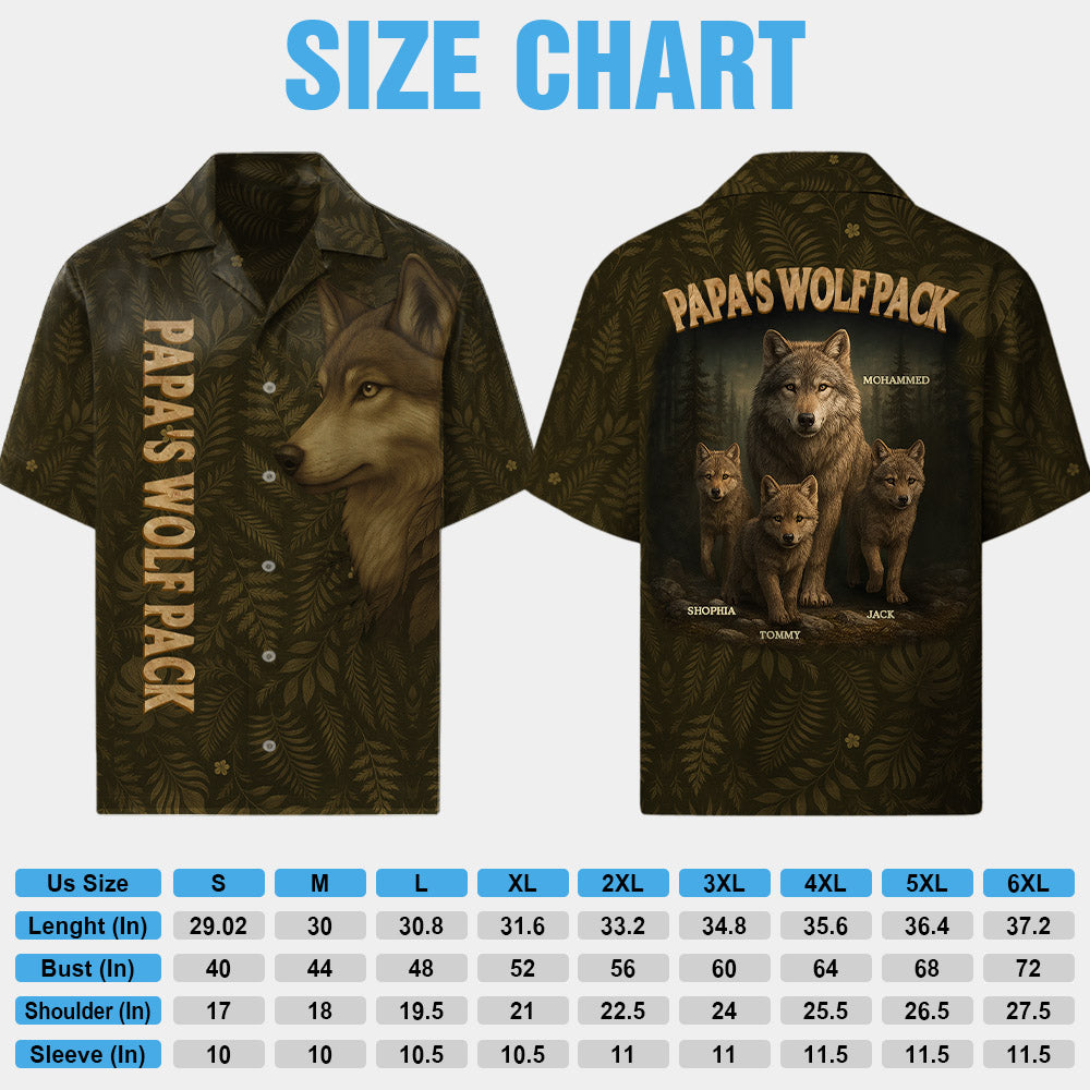 Custom Papa Wolf Pack Hawaiian Shirt, Custom Grandpa With Kids Names Short Sleeve Silk Shirt Pt99