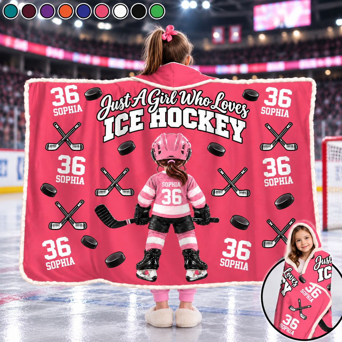 Custom Just A Girl Who Loves Ice Hockey Blanket Hoodie, Christmas Hockey Gift L0411 VH01 DN10