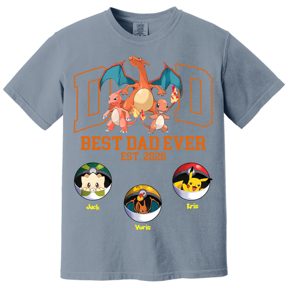 Pokedad Best Dad Ever, Personalized Pokedad Shirt With Kids Name, Father's Day Gift For Husband, Dad, Grandpa MI209 Li29