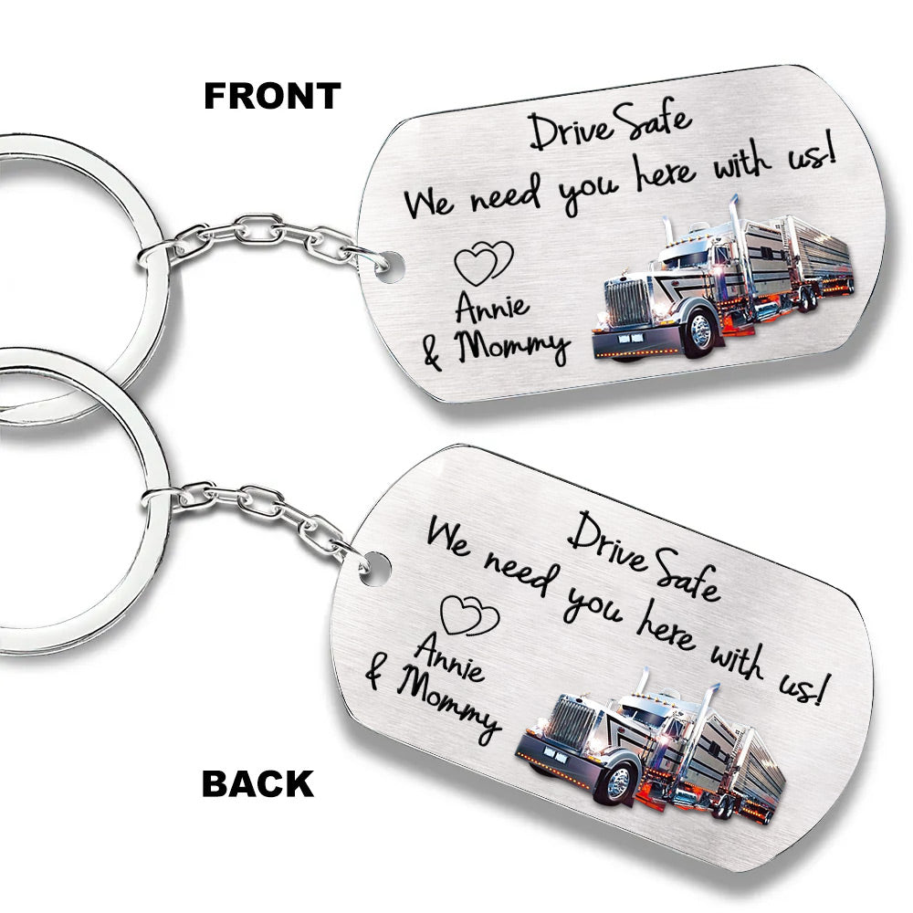 Custom Photo Drive Safe Keychain, Truck Driver Keychain, Gift for Father's Day, Valentine for Trucker A2110 Li29