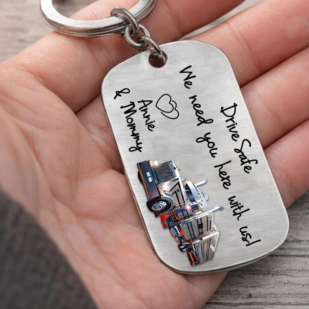 Custom Photo Drive Safe Keychain, Truck Driver Keychain, Gift for Father's Day, Valentine for Trucker A2110 Li29