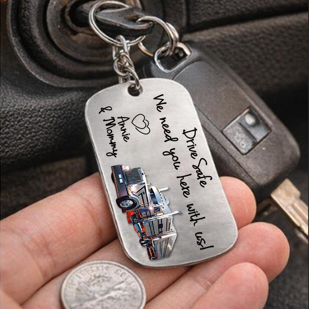 Custom Photo Drive Safe Keychain, Truck Driver Keychain, Gift for Father's Day, Valentine for Trucker A2110 Li29