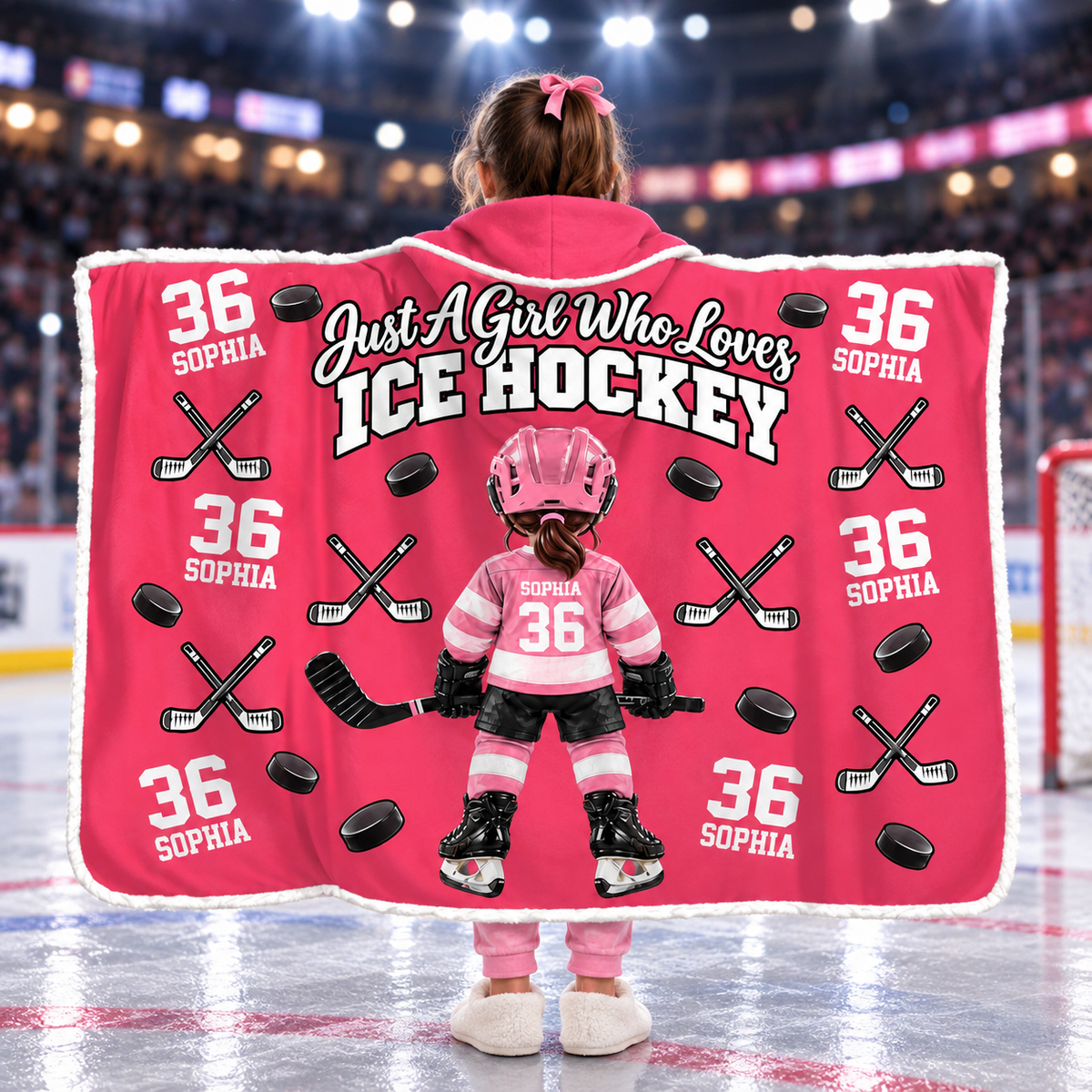 Custom Just A Girl Who Loves Ice Hockey Blanket Hoodie, Christmas Hockey Gift L0411 VH01 DN10