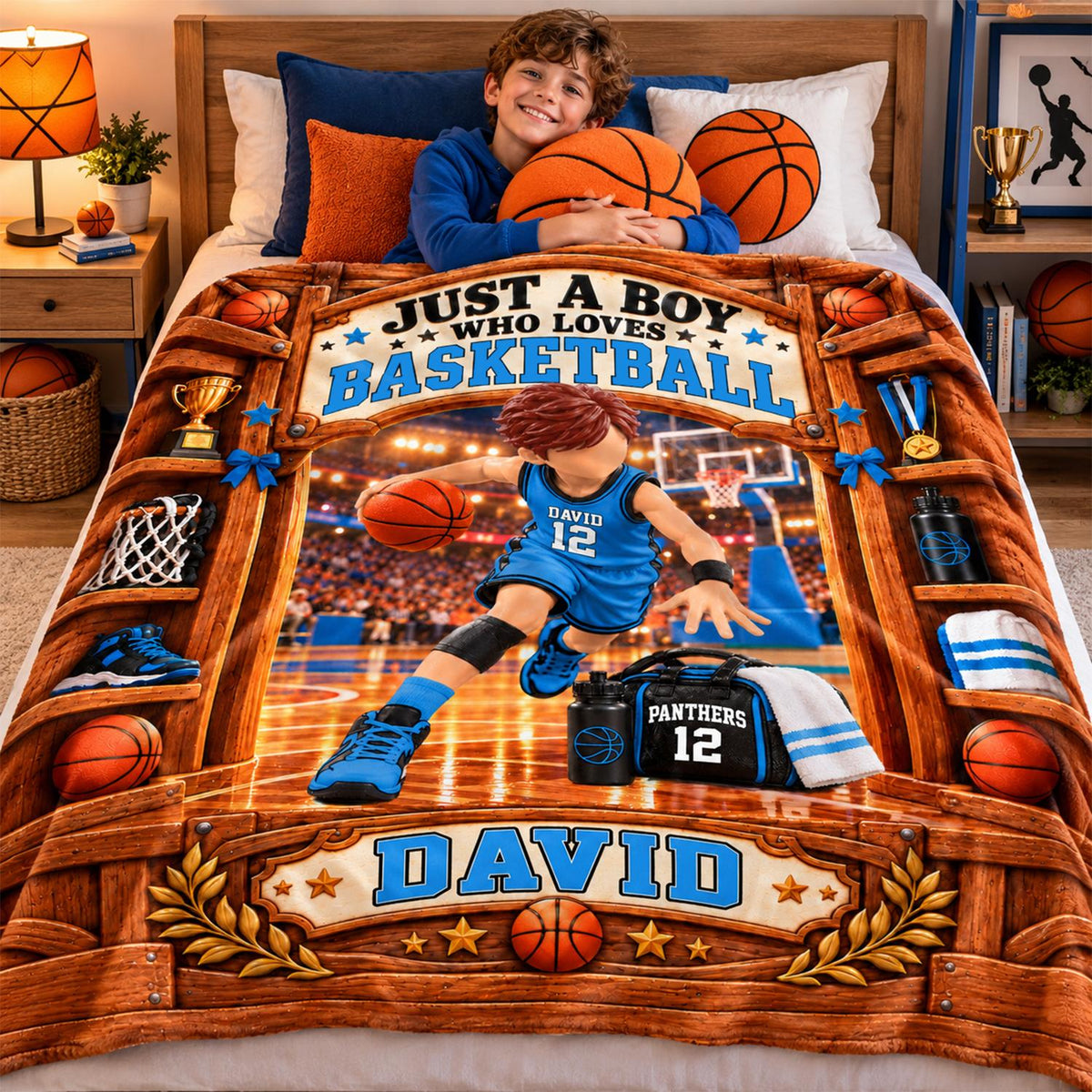 Just A Boy Who Loves Basketball Blanket, Personalized Basketball Blanket, Custom Name Basketball Gift, Gift for Basketball Na02 Hv01 KL07