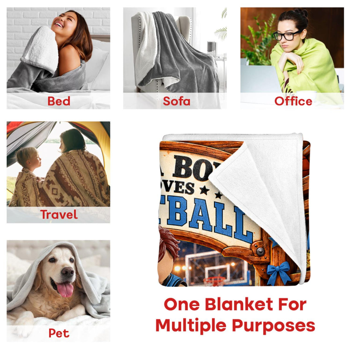 Just A Boy Who Loves Basketball Blanket, Personalized Basketball Blanket, Custom Name Basketball Gift, Gift for Basketball Na02 Hv01 KL07
