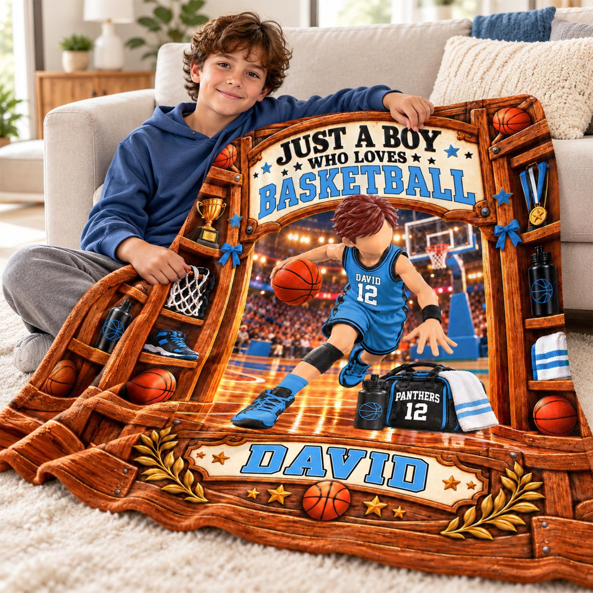 Just A Boy Who Loves Basketball Blanket, Personalized Basketball Blanket, Custom Name Basketball Gift, Gift for Basketball Na02 Hv01 KL07