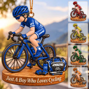 Personalized Just A Boy Who Loves Cyclist Ornament, Custom Name & Number Player Cyclist Bike Ornament, Gift for Cyclist Bike Lover Na02 Pt99