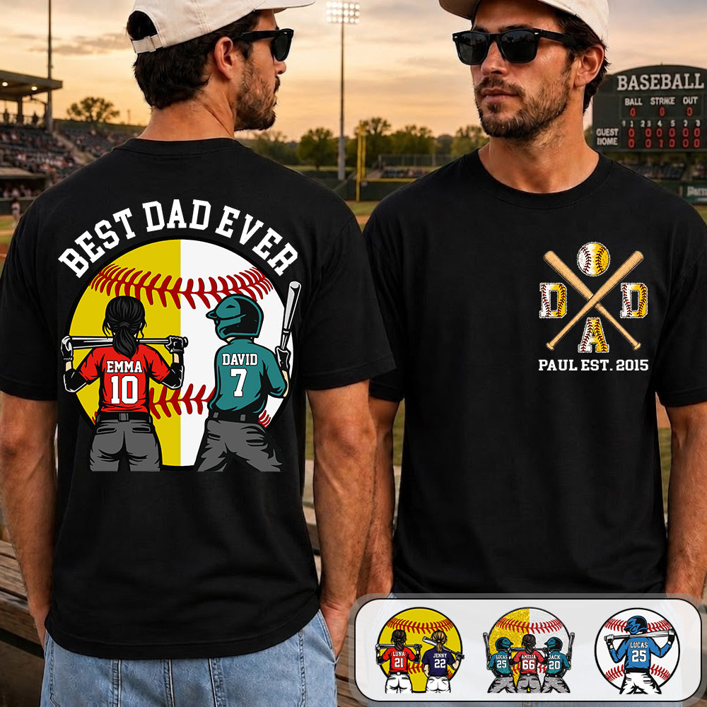 Customized Baseball Softball Dad Shirt - Baseball Softball Dad - Best Dad Ever - Baseball Shirt, Gameday Dad Shirt 2026 - Happy Father's Day 2026 - Personalized Shirt VH01