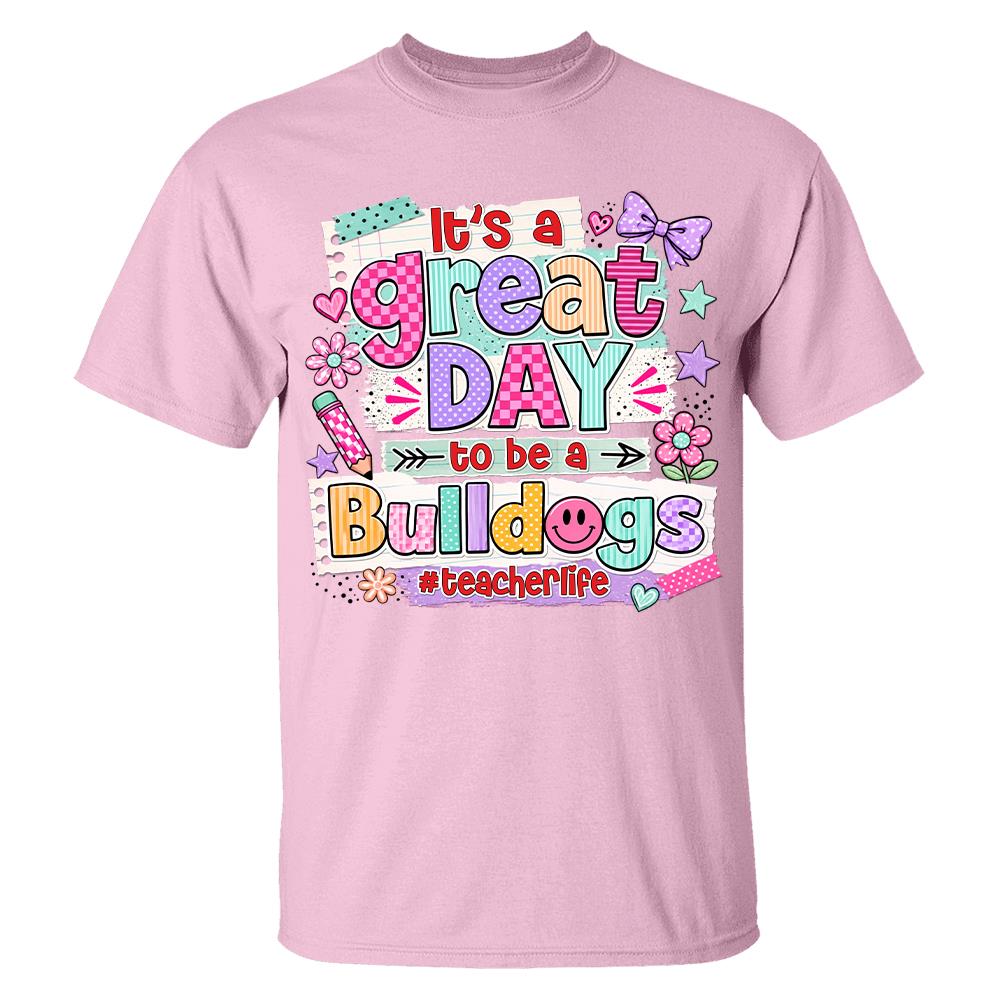 Striped Neon It's A Great Day To Be A Bulldog Personalized School Mascot Retro Stripe Shirt For Teacher Hv01