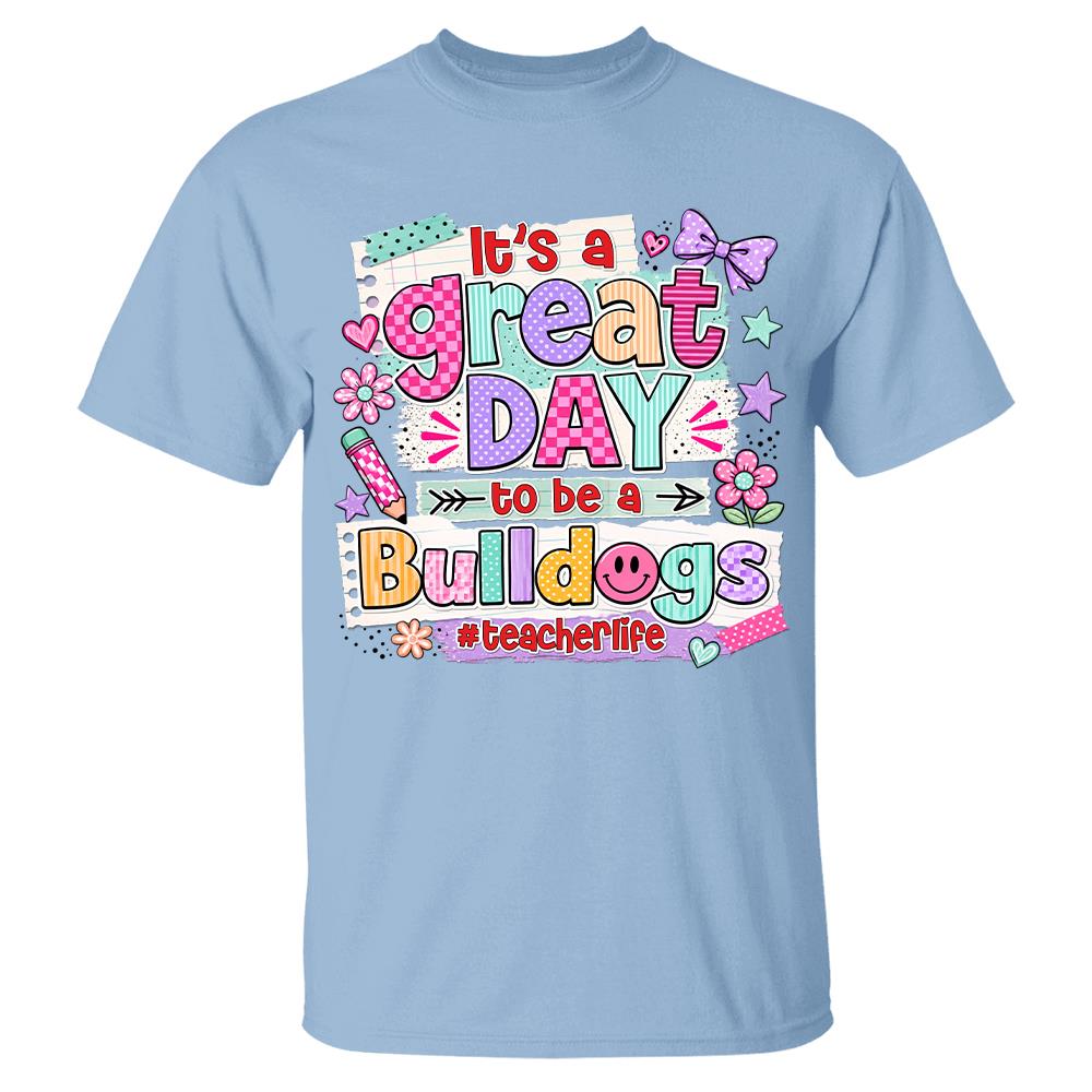 Striped Neon It's A Great Day To Be A Bulldog Personalized School Mascot Retro Stripe Shirt For Teacher Hv01