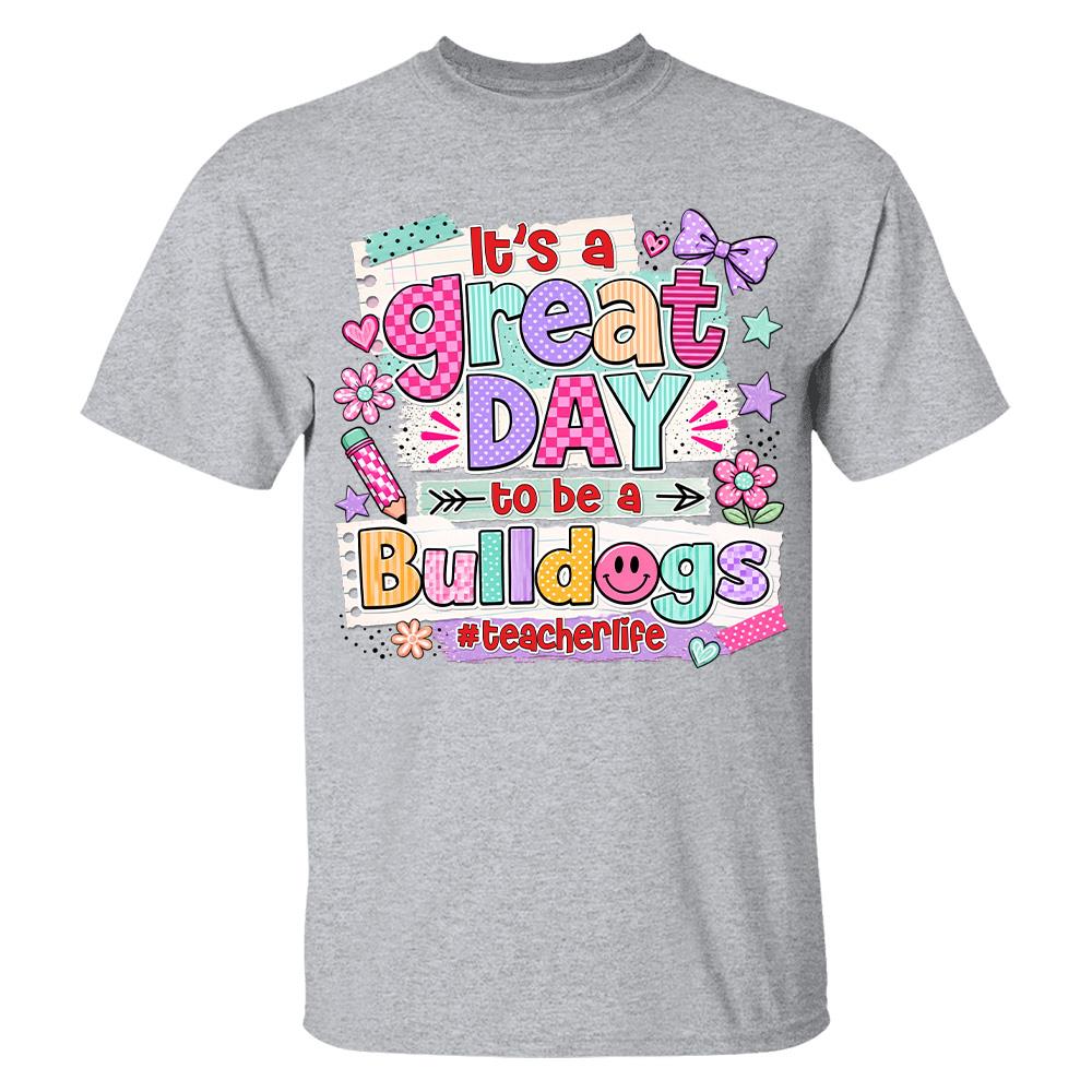 Striped Neon It's A Great Day To Be A Bulldog Personalized School Mascot Retro Stripe Shirt For Teacher Hv01