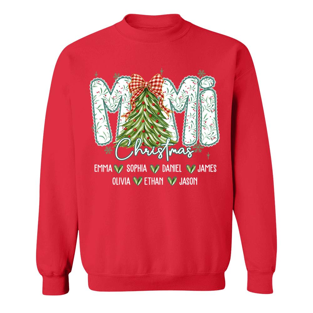 Christmas Tree Mimi Sweatshirt, Custom Family Name for Grandma And Kids Na02