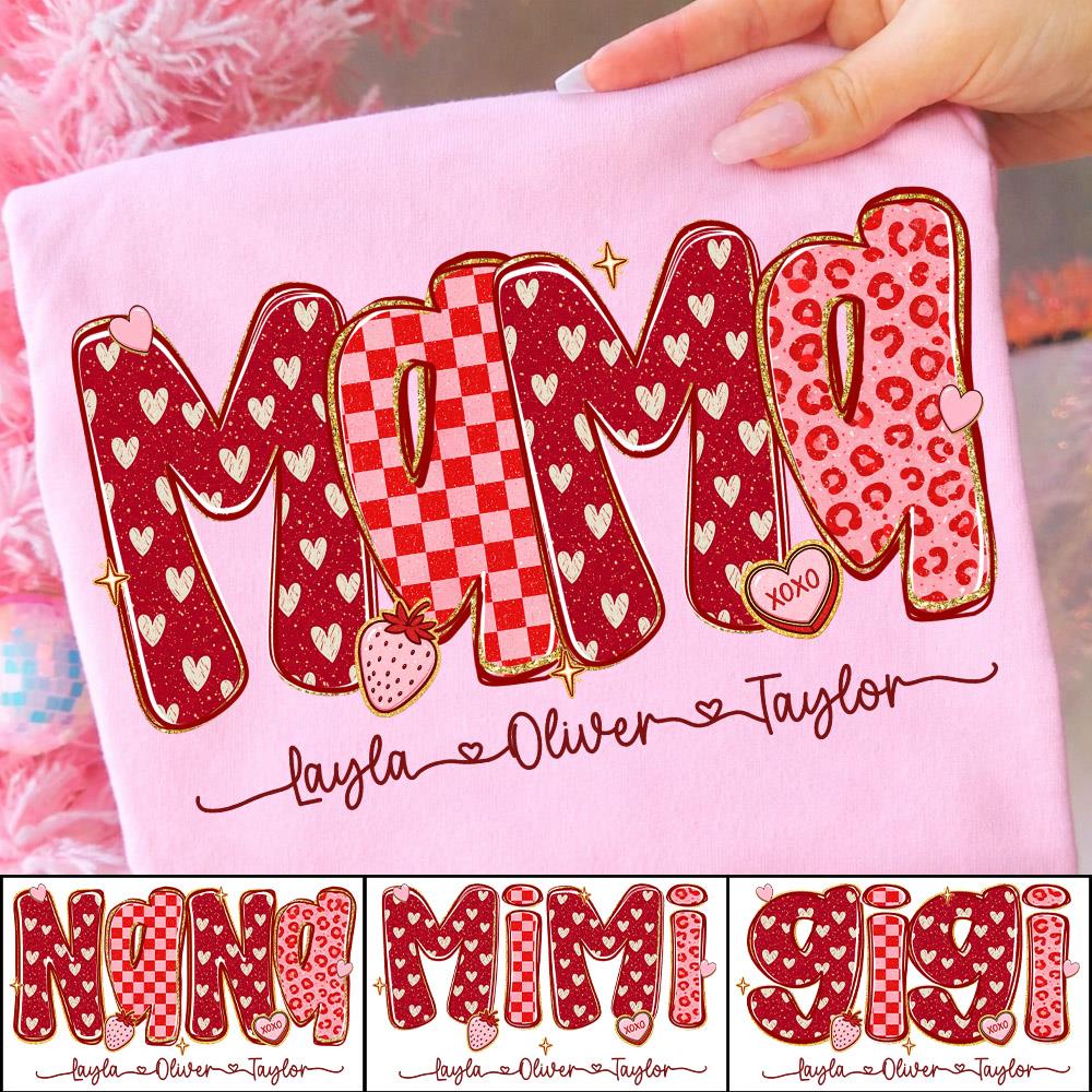 Custom Mama Valentine Glitter Shirt, Leopard Checkered Valentine Nh00