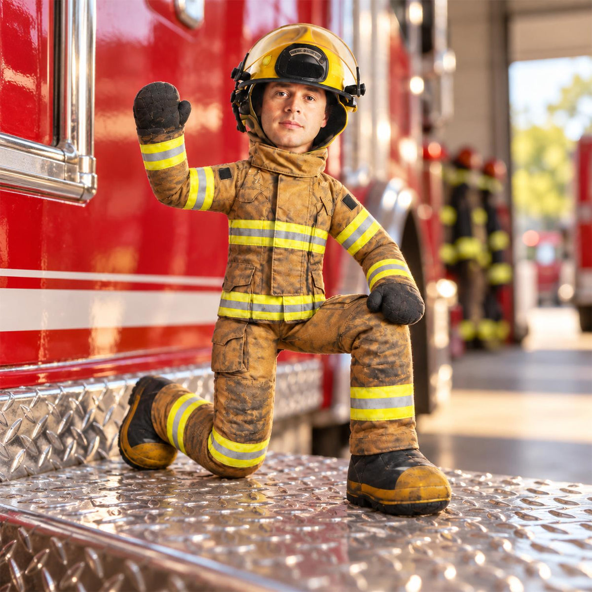 Personalized Firefighter Dad Photo Squishy Toy Poseable Plush Doll, Christmas Gift for Kids and Firefighter Family T1807 Hv01 NT01