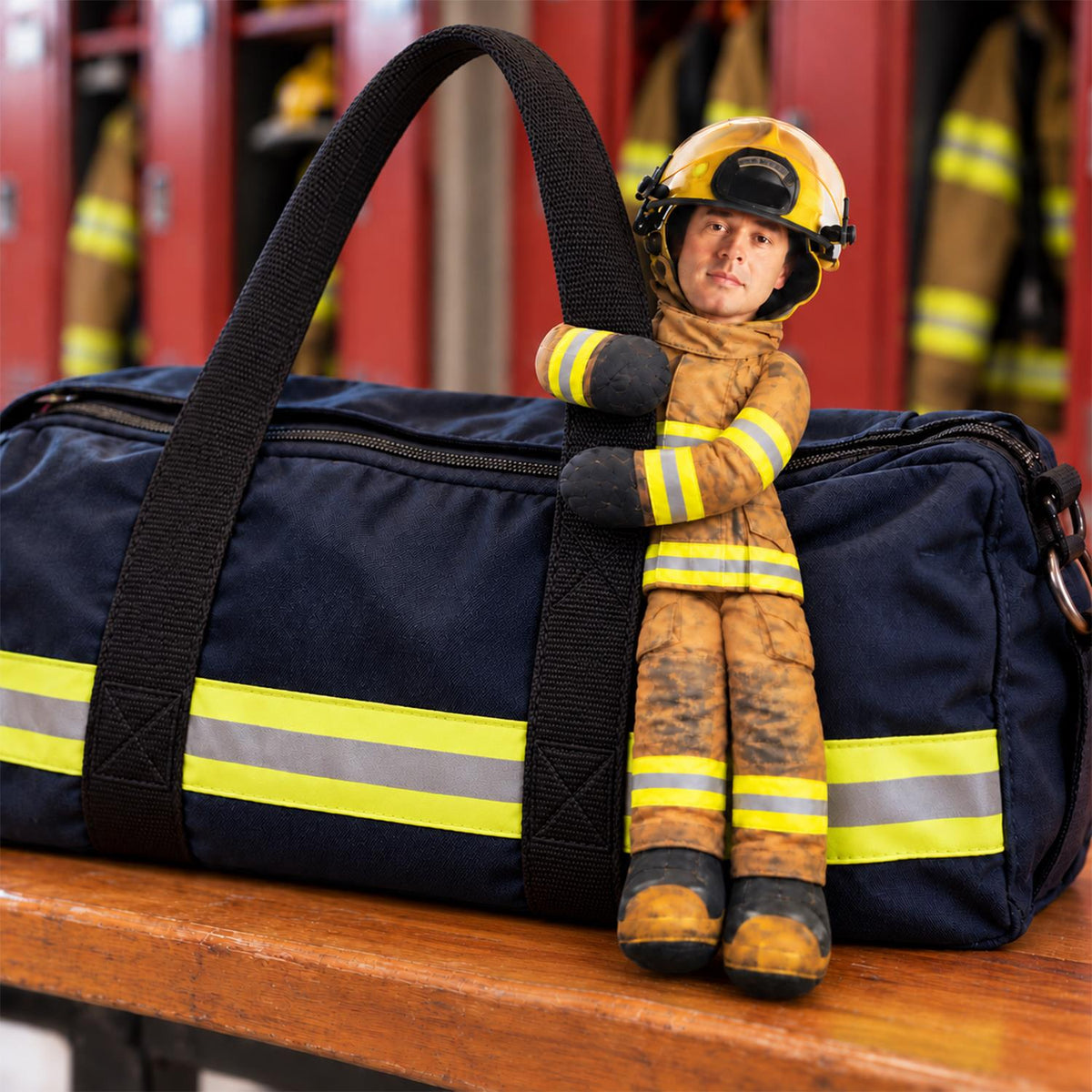 Personalized Firefighter Dad Photo Squishy Toy Poseable Plush Doll, Christmas Gift for Kids and Firefighter Family T1807 Hv01 NT01
