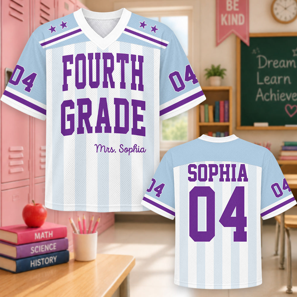 Personalized Teacher Football Jersey, Custom Name Number Jersey, First Grade Teacher Shirt, Back To School Gift, Teacher Team Game Day Tee Hv01
