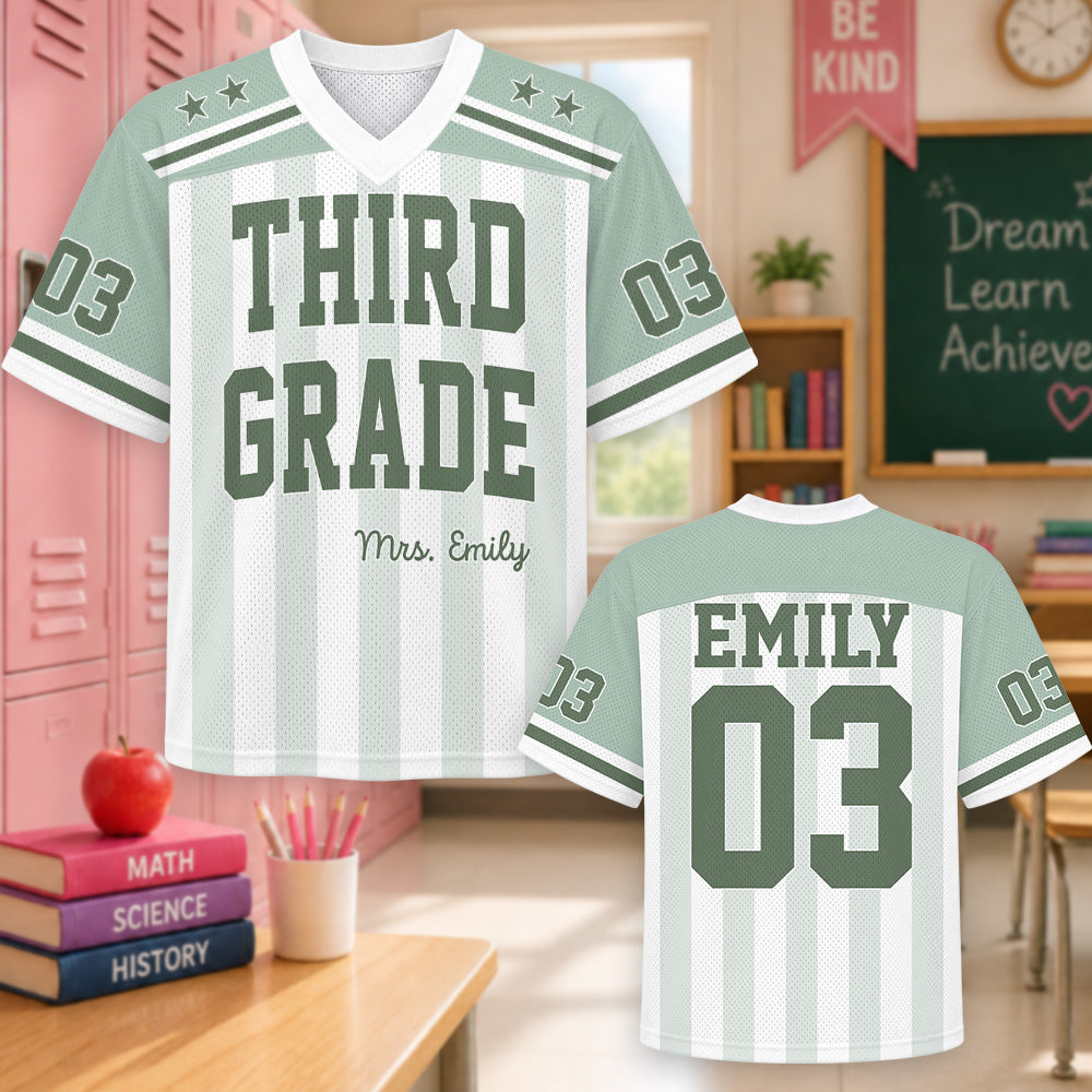 Personalized Teacher Football Jersey, Custom Name Number Jersey, First Grade Teacher Shirt, Back To School Gift, Teacher Team Game Day Tee Hv01