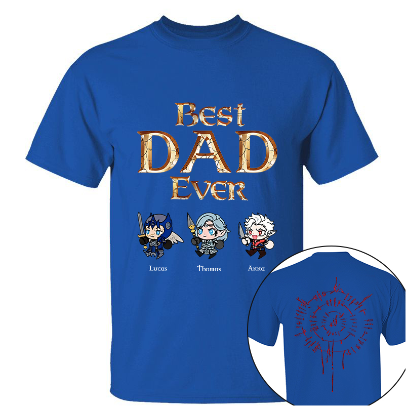 Personalized Best Dad Ever Gamer Shirt, Custom Kids Names RPG Fantasy Tee, Fathers Day Gift For Dad, Two Sided Magic Rune Papa Gift TH23