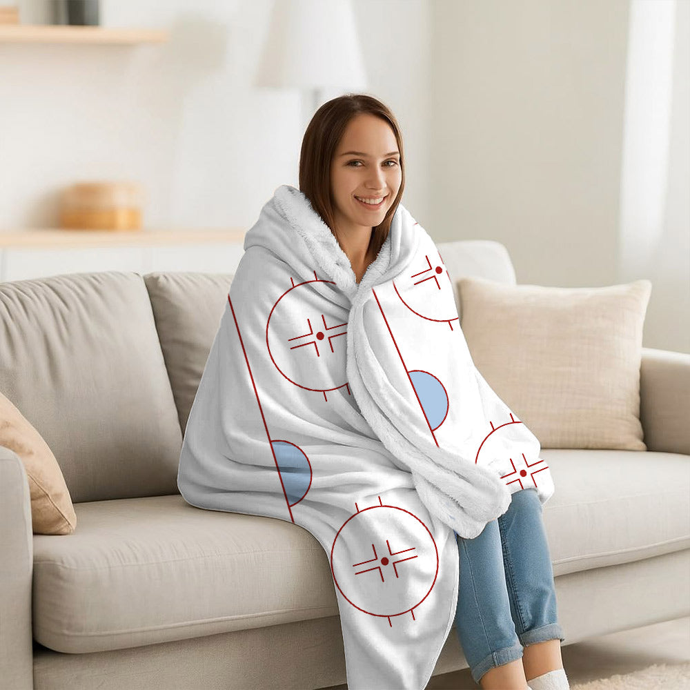 Personalized Ice Hockey Rink Design Hooded Blanket with Name and Number - Birthday/Christmas Gift for Sports Lovers/Teammates A2110 Li29