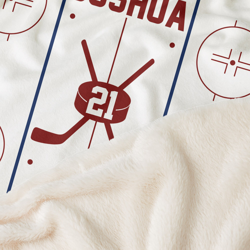 Personalized Ice Hockey Rink Design Hooded Blanket with Name and Number - Birthday/Christmas Gift for Sports Lovers/Teammates A2110 Li29