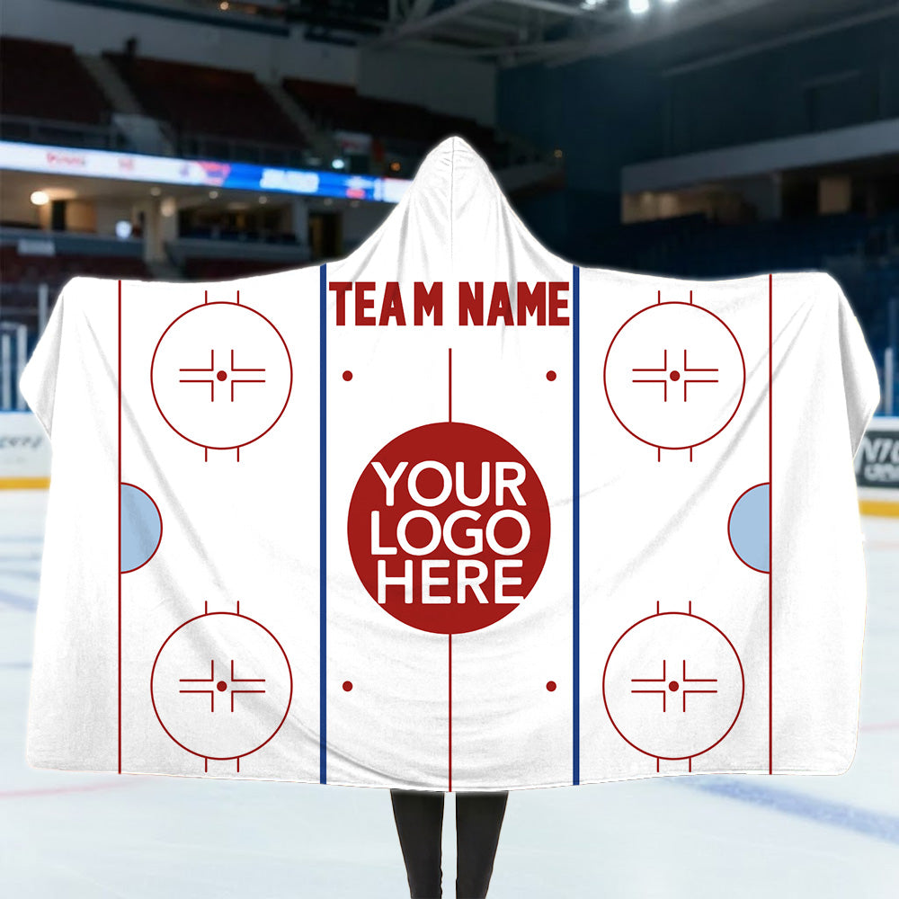 Personalized Ice Hockey Rink Design Hooded Blanket with Name and Number - Birthday/Christmas Gift for Sports Lovers/Teammates A2110 Li29