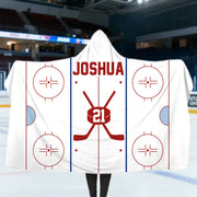 Personalized Ice Hockey Rink Design Hooded Blanket with Name and Number - Birthday/Christmas Gift for Sports Lovers/Teammates A2110 Li29