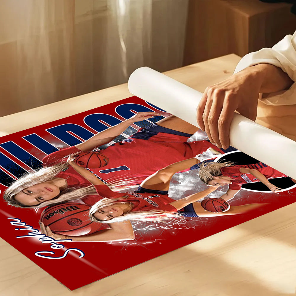 Custom Photo Basketball Player Poster - Personalized Team Name School Name Bootleg Poster Vr2 T1807