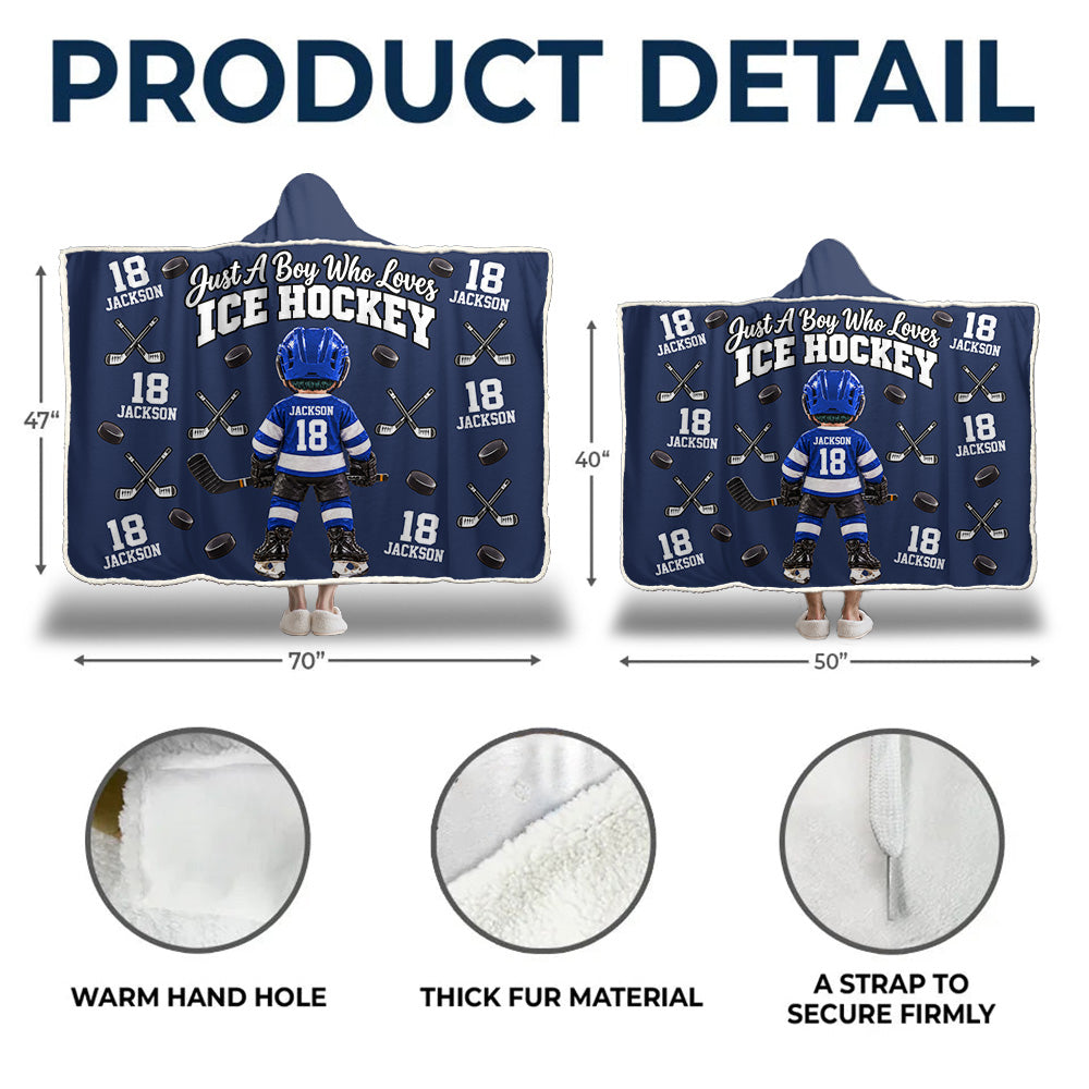 Custom Just A Boy Who Loves Ice Hockey Blanket Hoodie, Christmas Hockey Gift L0411 VH01 DN10